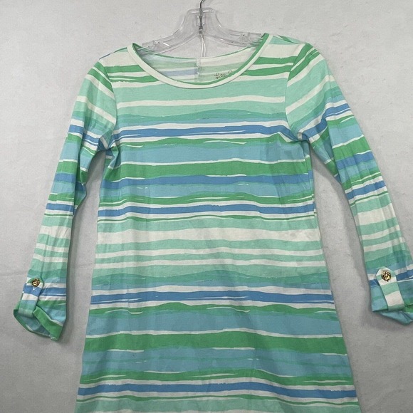 Lilly Pulitzer Sea Scape Linden 3/4 Sleeves Blue Green Striped Dress Women’s XXS - Picture 6 of 12